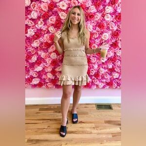 Elegant Boutique Tan Ruffle Tiered Dress size M